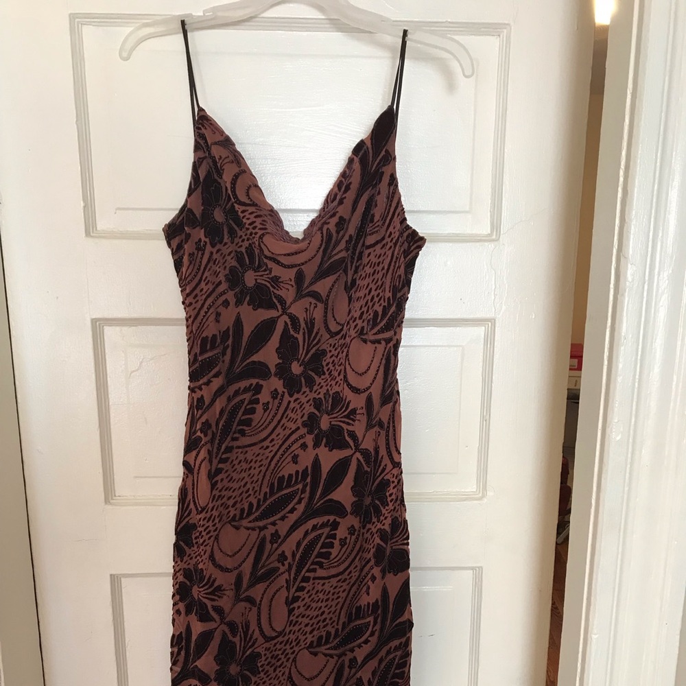 Brown burn out velvet dress